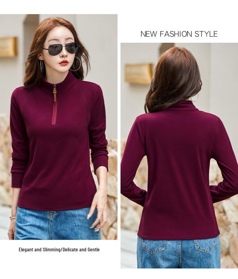 Women's Stand-Up Collar German Velvet T-Shirt: Autumn/Winter 2025, Long Sleeve, Casual Warm Base Layer Top.