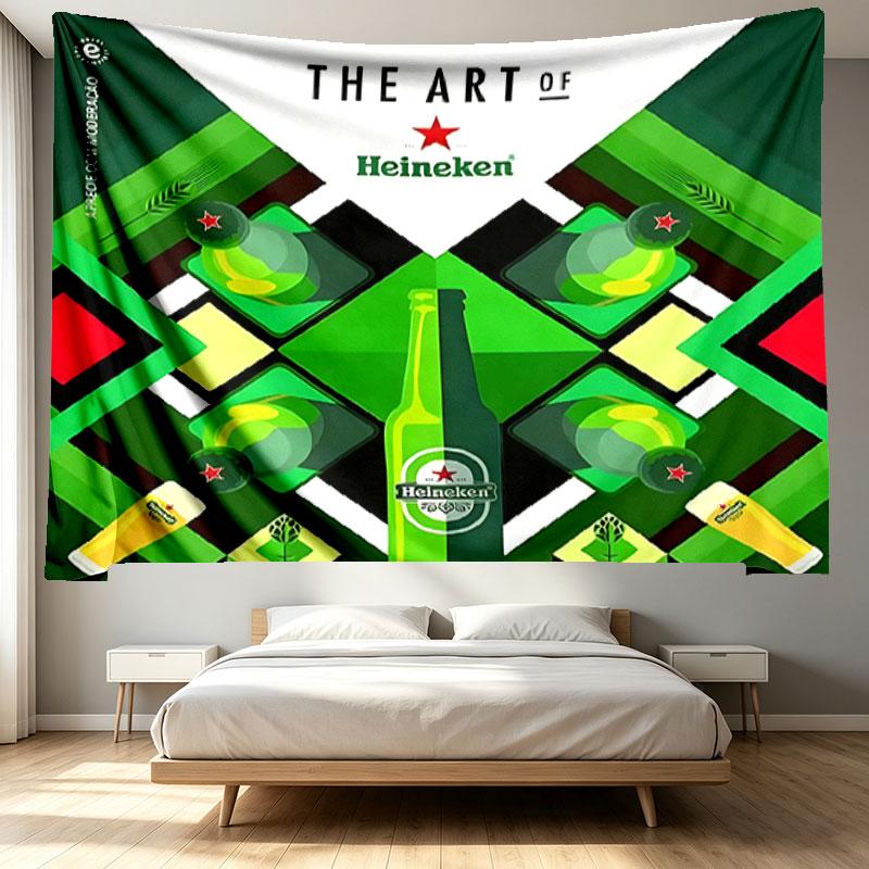 Heineken Print Tapestry - Portable Wall Decor Cloth, for Home, Dorm, Travel, Bedroom, Living Room - Ideal Birthday Housewarming Gift