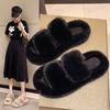Fashion Candy Colors Fur Shoes Woman's Slippers Platform Peep Toe Slides Fashion Plush 2025 Luxury Fur Shoes Woman's Slippers Slides Can