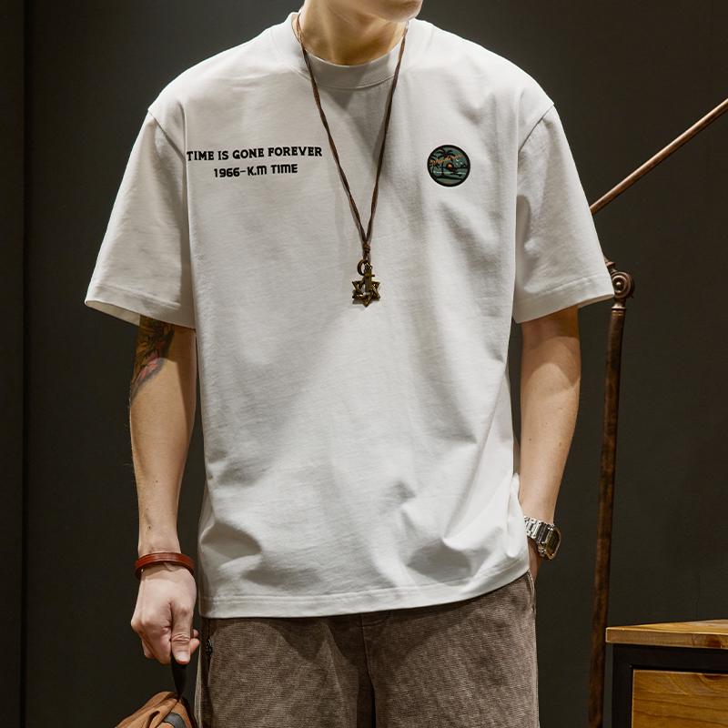 

250 г Мужская футболка с коротким рукавом из плотного хлопка - Модная летняя повседневная футболка 2XL fits 160-180 jin белый