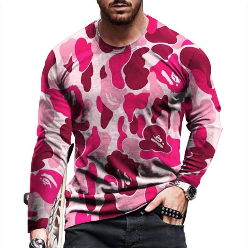 Men's Digital Printed Long Sleeve T-Shirt Crew Neck Casual Sports Camouflage Printed 3dT-Shirt