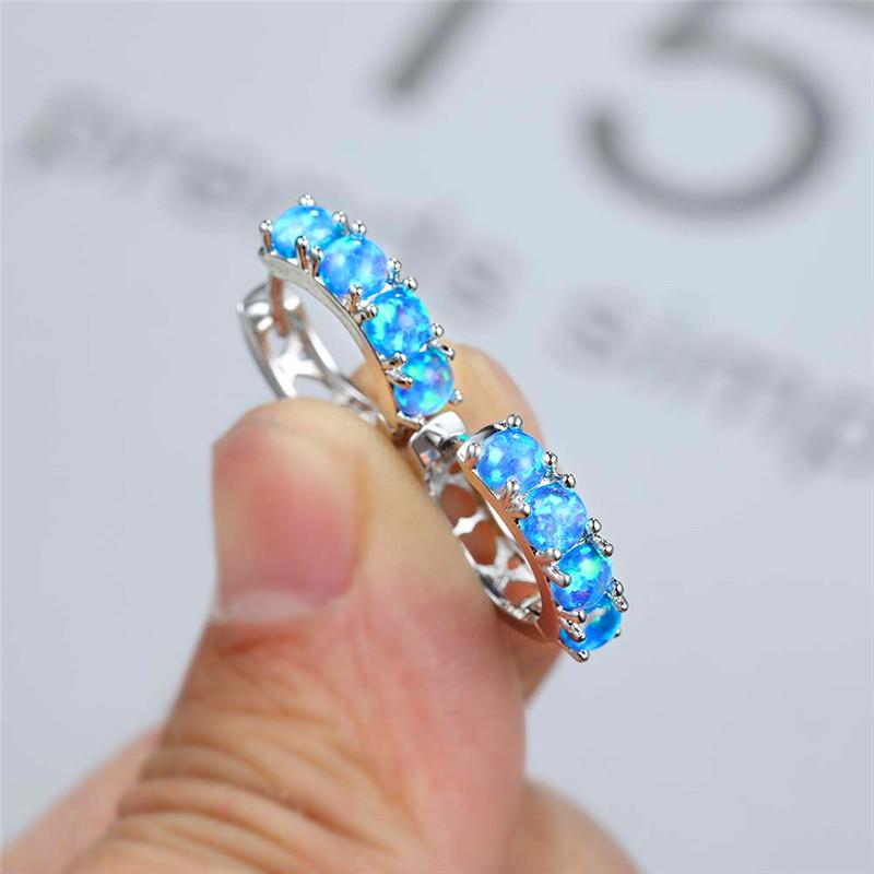 Charm Silver Color Small Hoop Earrings Trendy Bridal Round Stone Wedding Earrings Cute Female Blue White Opal Earrings For Women