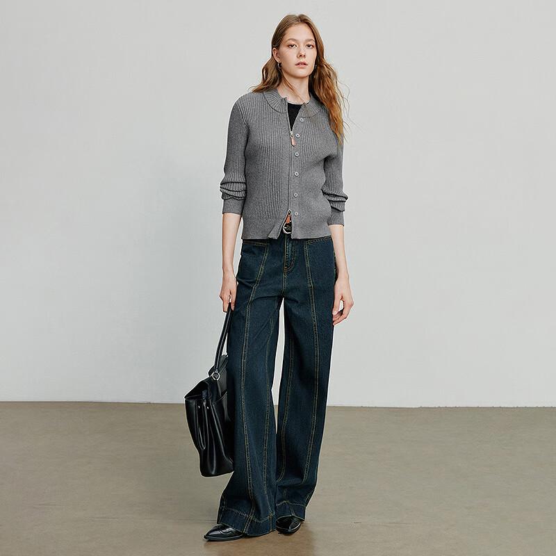 Cardigan zippé côtelé slim pour femme