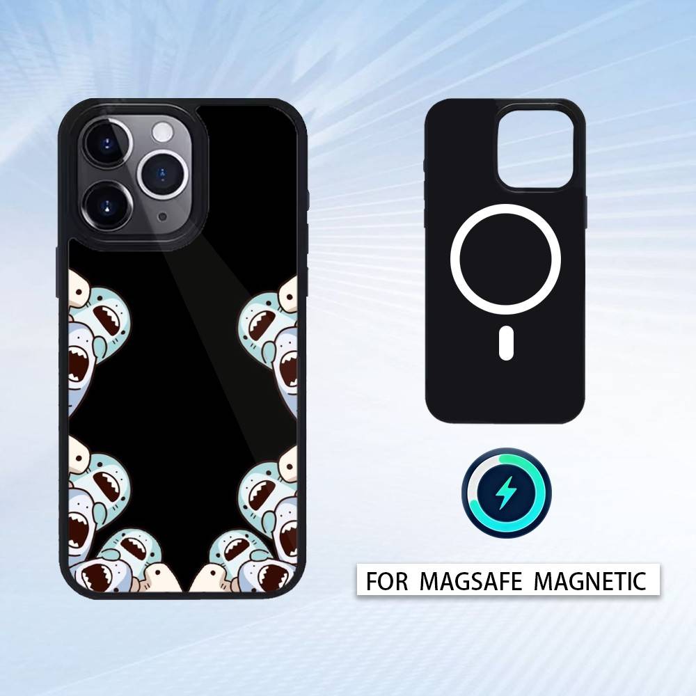 Cartoon Cute Shark Phone Case For iPhone 17,16,15,14,13,12,Pro,Max For Magsafe Magnetic Wireless Charging
