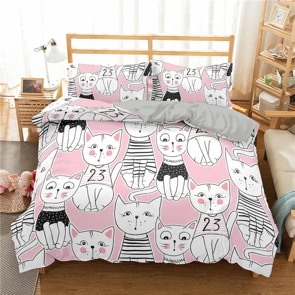 Heimtextil Cartoons Niedliche Katze Bettbezug Bettdeckenbezug Kissenbezug Junge Mädchen 23-teiliges Polyester Bettwäscheset King Queen Einzelgröße