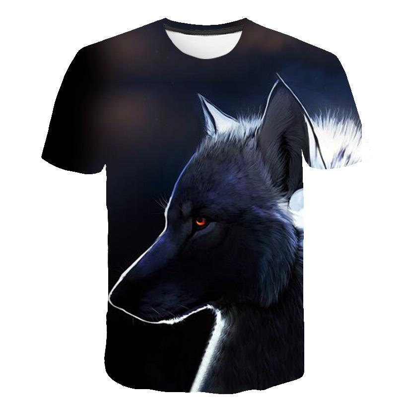 Summer Round Neck 3D Wolf Print Top Fashionable Casual Short Sleeved Men's T-shirts