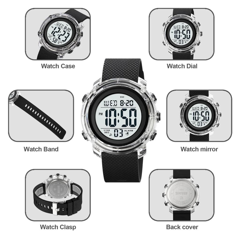 SKMEI 1996 Calendar Clock reloj hombre Japan Digital movement LED Light Watch Mens Women 5Bar Waterproof Countdown Wristwatches