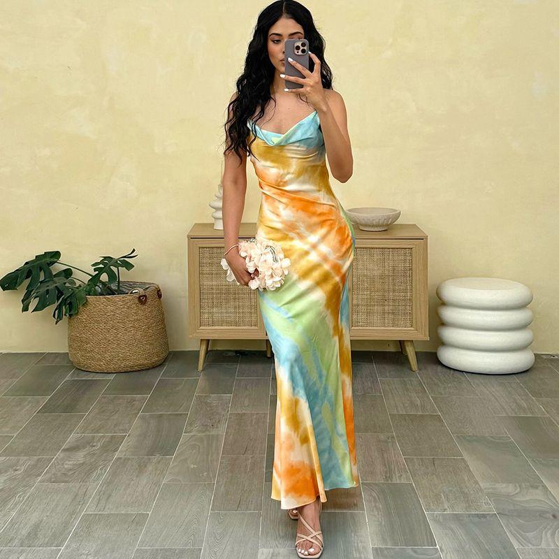 

# Sisjuly# Beautiful Elegant Elegant Colorful Rendering Swing Collar Sling Dress Women s Elegance Silm Midi Dress Color L