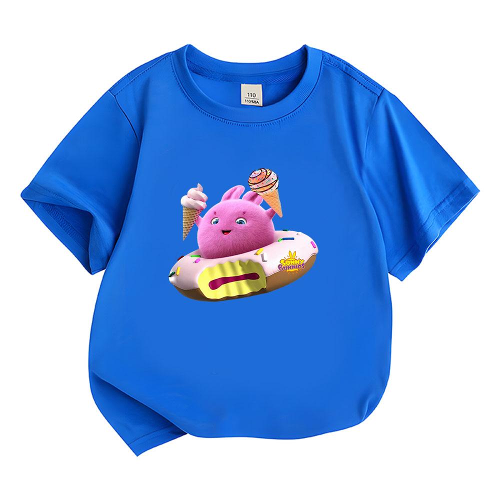 Sunny Bunnies Children's Cartoon T-Shirt Cotton Kids Tees Ice Cream Pattern Cute Boys Girls Tops O-Neck Short Sleeve Summer