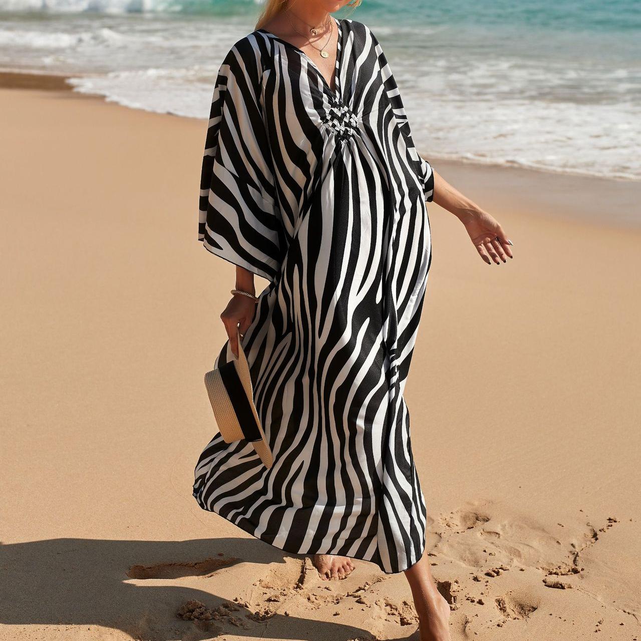 YYFS женская мода отпуск лето весна принт зебры с длинным рукавом и v-образным вырезом — фото 12