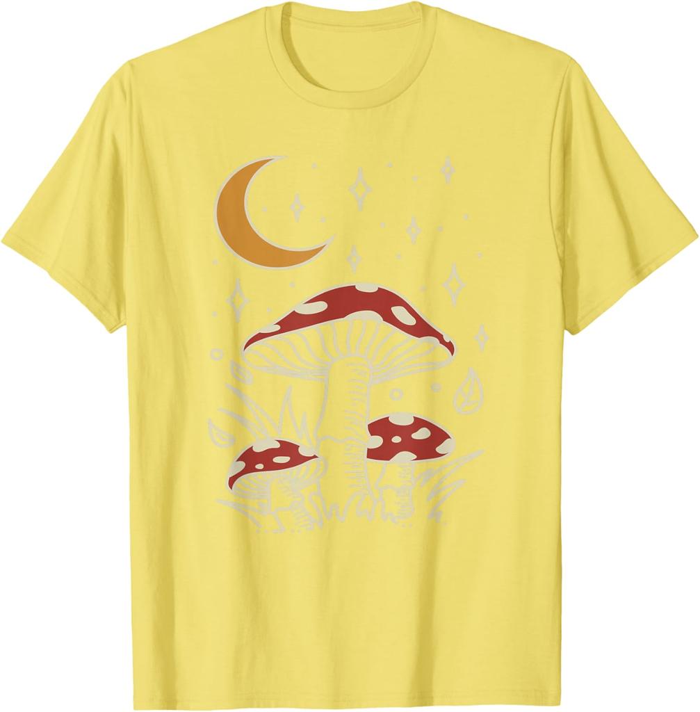 Pilz Mond Sterne Grafik T-Shirt Cottagecore Hexenhaft Astrologie Himmlischer Print T-Shirt