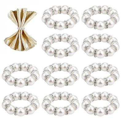 12Pcs Imitation Pearl Napkin Rings Set Elegant Rhinestone Napkin Holder Festive Celebration Table Decor for Wedding Party Banquet