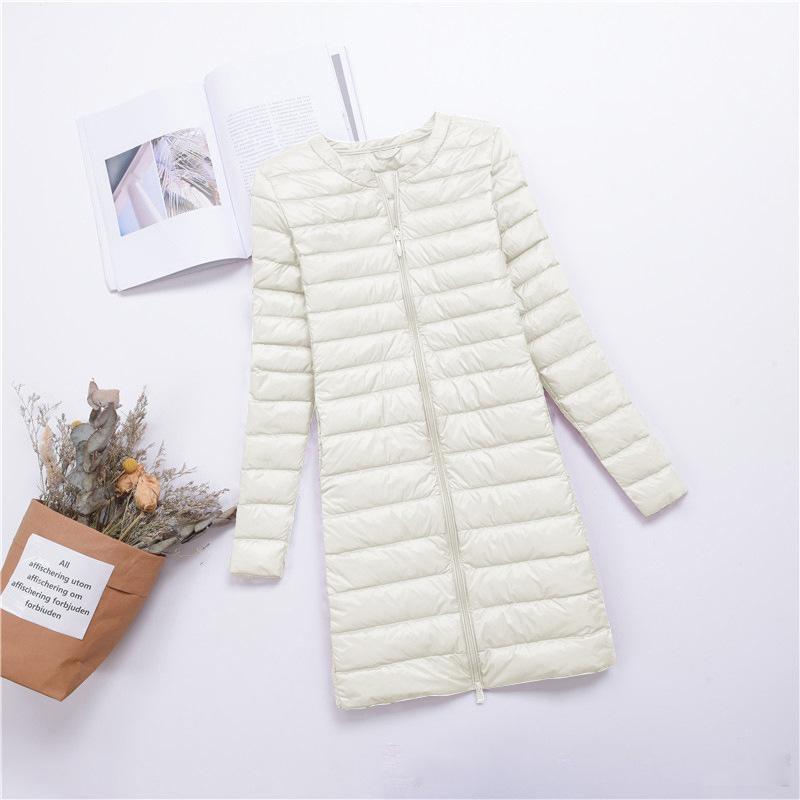 

Новий пуховик жіночий легкий, середньої довжини та довгий модний і тонкий пух білої качки на кнопках з круглим вирізом тепла куртка-підкладка 4XL