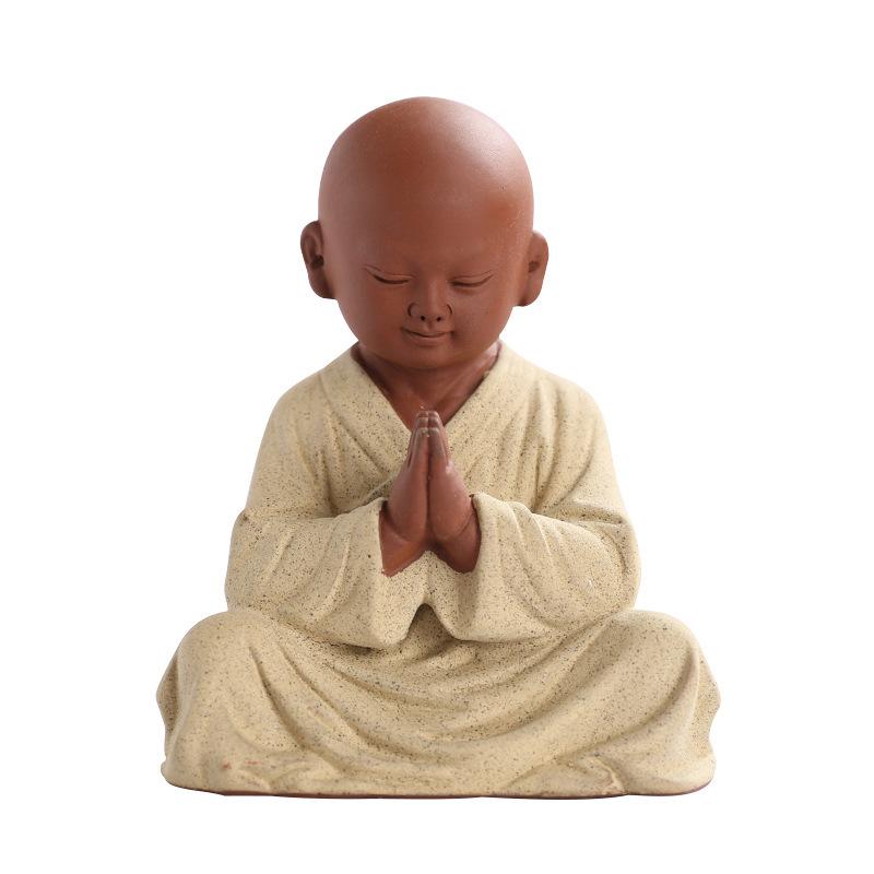 Creative Ceramic Blessing Little Monk Ornament Purple Sand Kung Fu Character Model Home Living Room Bedroom Tea Set Figurines
