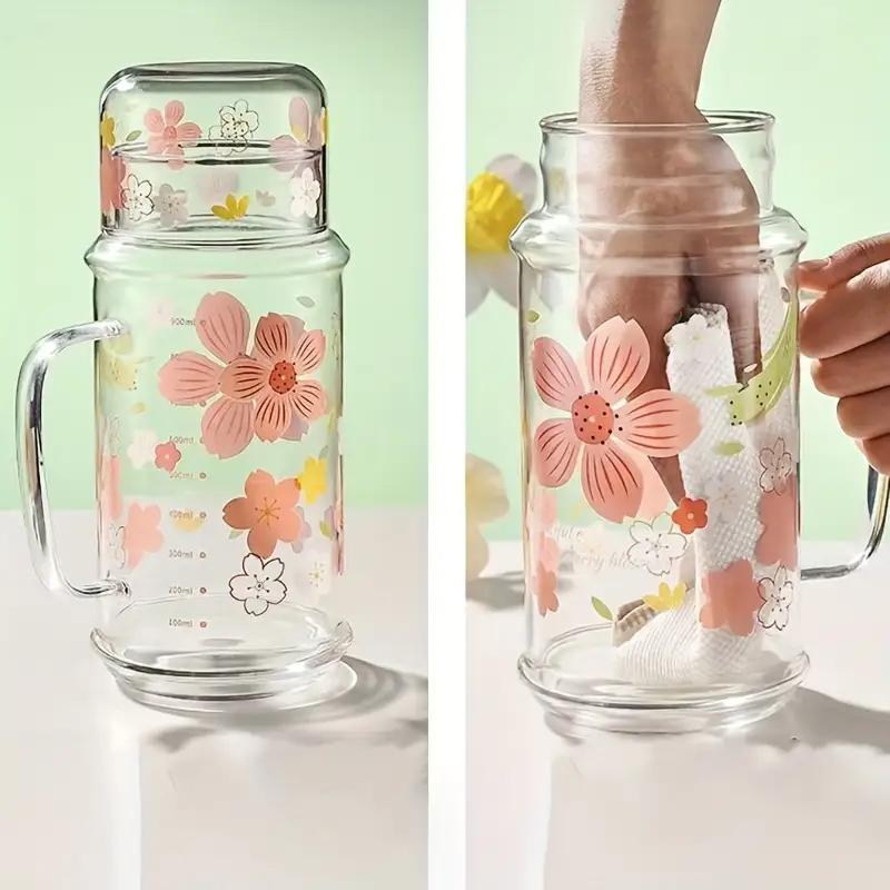 Cute Flower Cold Water Jug High Borosilicate Glass Drink Water Bottle With Lid Kitchen Housewares Ice Coffee Cups Camping Kettle