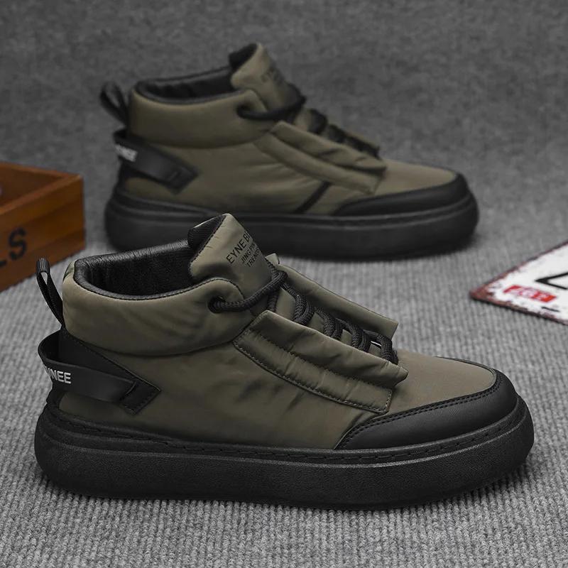 2025 Autumn/Winter New Casual Shoes Men's Fashion Down Cloth Casual Sports Shoes Warm and Anti Slip High Top Board Shoes