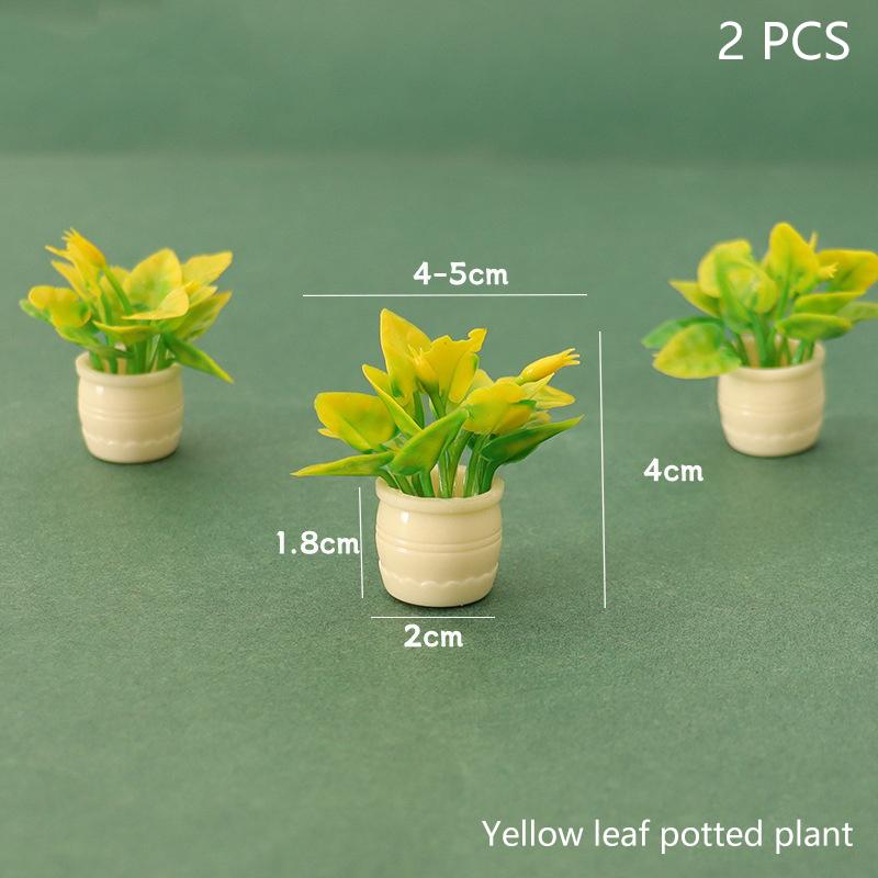 

2 шт. кукольный домик домашний сад декор игрушки аксессуары 1:12 миниатюрных кукольных растений в горшках с зелеными листьями, модель цветочного горшка бонсай жёлтый