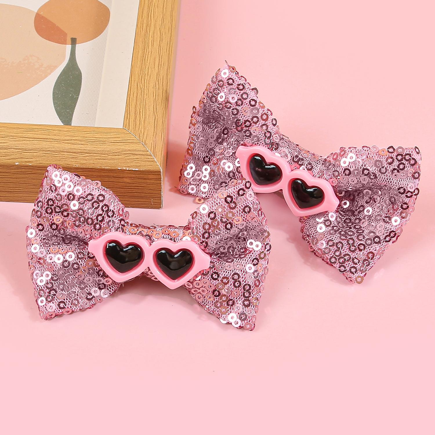 

2/6pcs 3inch Sequin Hair Bows for Girls Valentine s Day Sunglass Heart Hair Clips Barrettes for Kids Party Hair Accessories