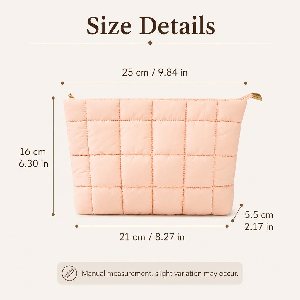 Puffer Makeup Bag Quilted Cosmetic Pouch Large Capacity Travel Organizer with Zipper Partition for Women Beauty Accessories