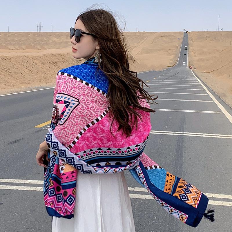 Vintage Ethnic Fashion Tassel Breathable Sunscreen Versatile Large Shawl Scarf