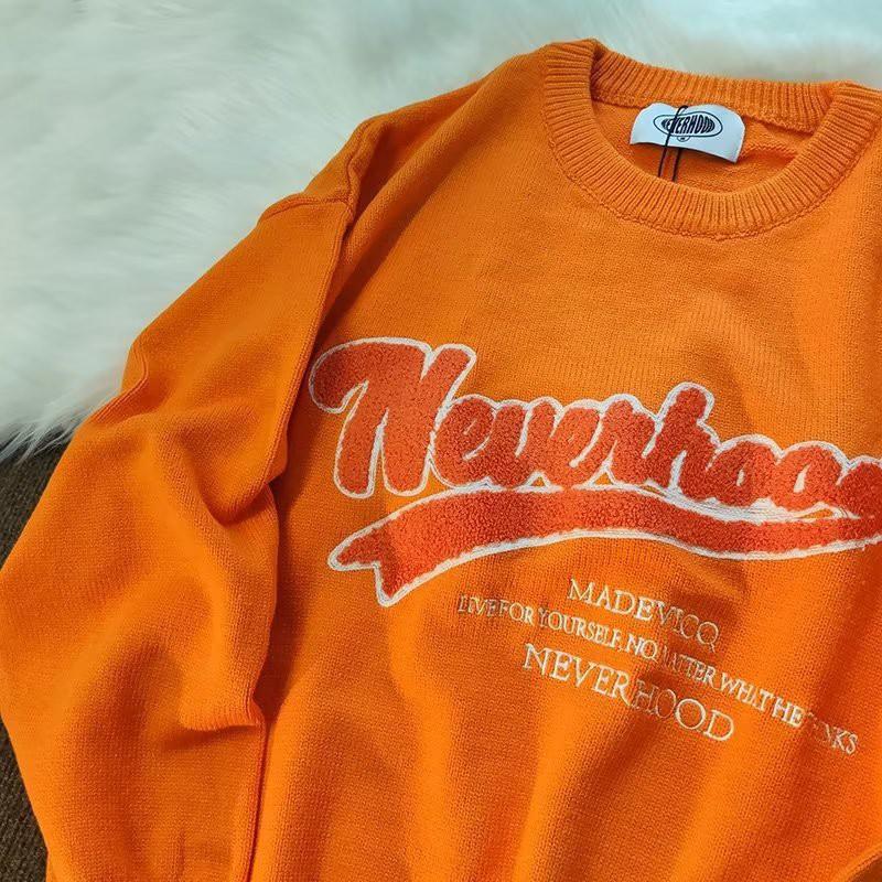 Unisex Oversized Retro Strickpullover Mit Gestickten Buchstaben Lässiger Baumwollmischungs Pullover Winter