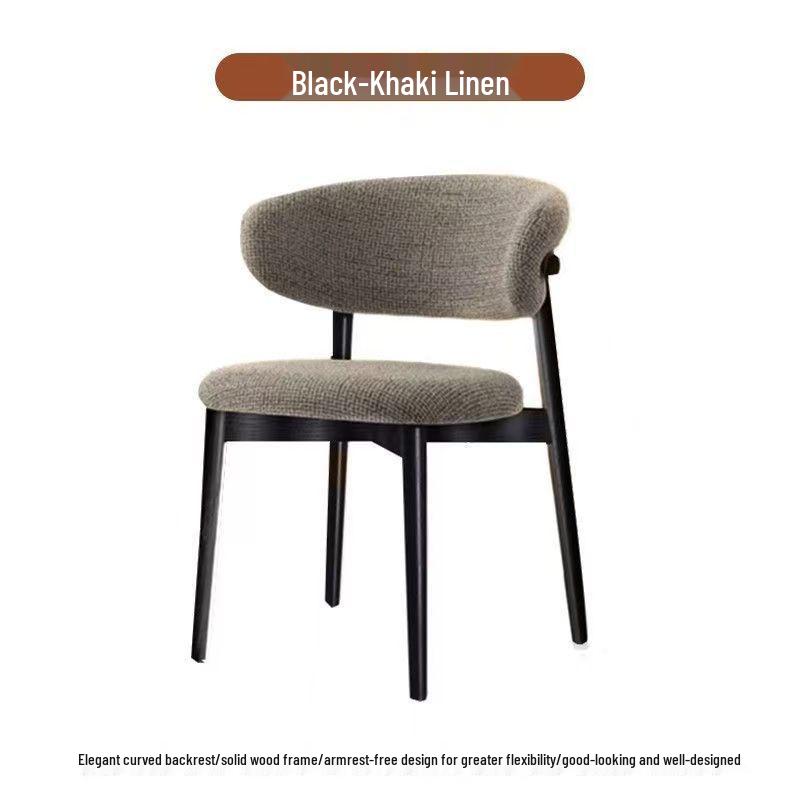 Nordic Modern Minimalist Solid Wood Dining Chair with Soft Pack Backrest - Comfortable Light Luxury Ram's Horn Design for Home, Restaurant, and Hotel.
