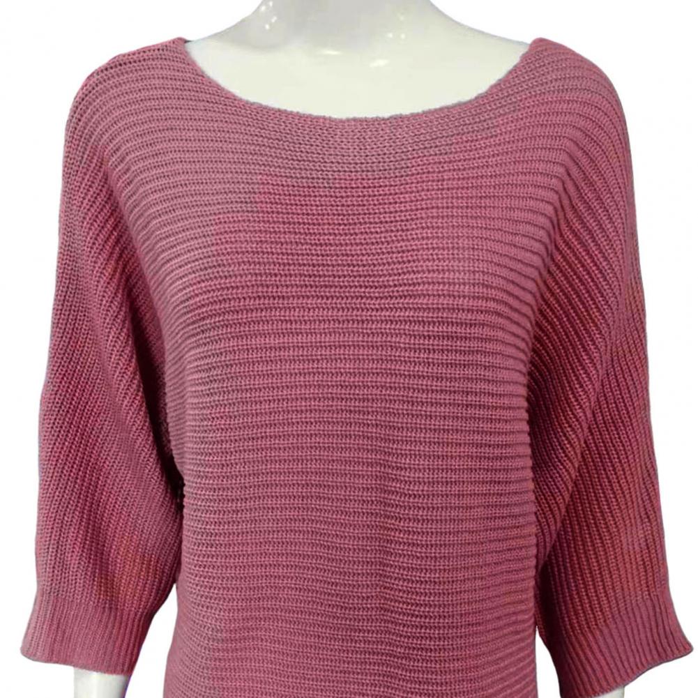 Women Tops Round Neck 3/4 Sleeve Solid Color Tee Shirt Loose Fit Knitting Blouse Stretchy Breathable Tops Streetwear