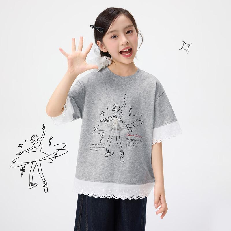 Girl s Classic Round Neck Printed T-shirt with Ruffle Trim 160