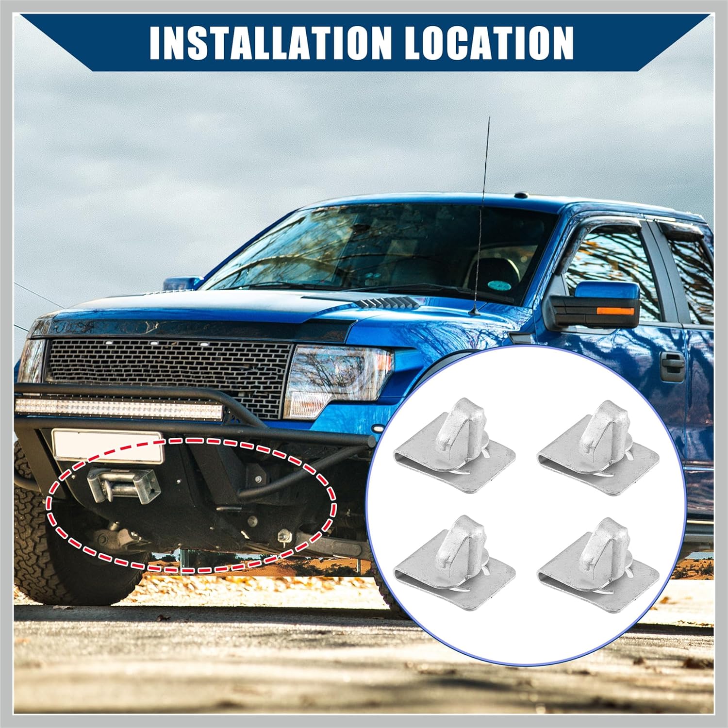 

W715288-S439 / Front/Powertrain Skid Plate Clip for Ford F-150 2011-2022 / Transmission Skid Plate Fastener/Surface Coating Treatment/Metal / 4Pcs