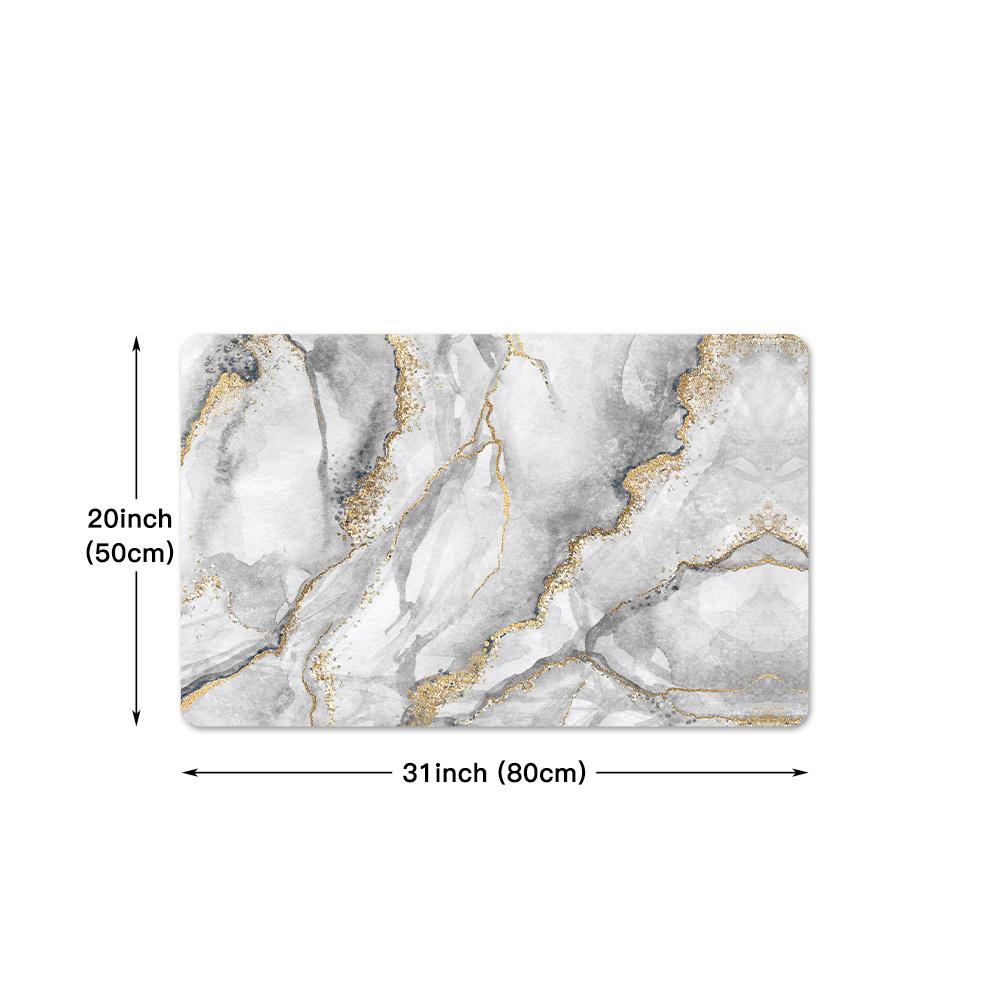 Luxury White and Gold Marble Kitchen Mat Soft Thickened Kitchen Floor Mat Waterproof Non-slip Oil-proof Floor Mat Runner Rug for Kitchen