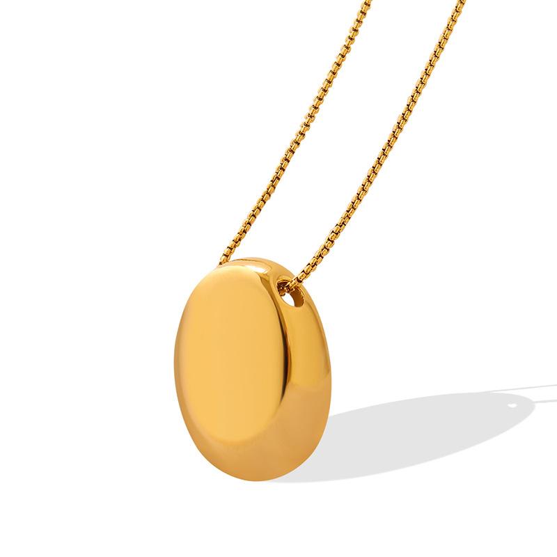 Style Simple And Versatile Literary And Retro Geometric Oval Pendant Necklace Titanium Steel Gold-Plated Temperament Jewelry