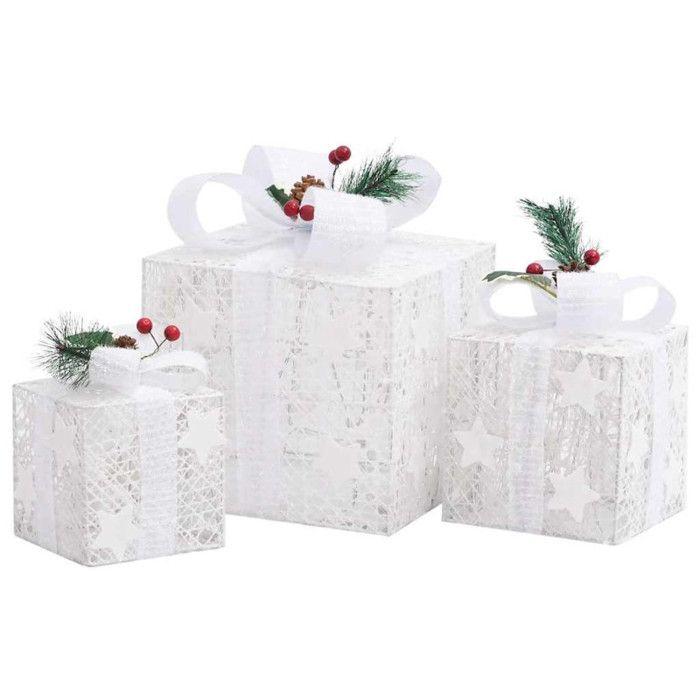 VidaXL Decorative Christmas Gift Boxes 3 Pcs Outdoor Indoor Luminous Holiday Decoration Christmas Boxes 329766