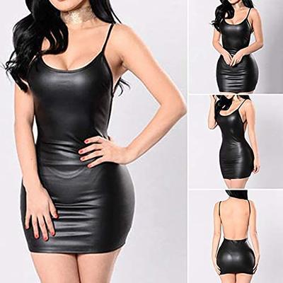 (Kung Pao Hühnerfleisch)Damenmode Sexy Leder Open Back Mini Enges Kleid Sexy Dessous