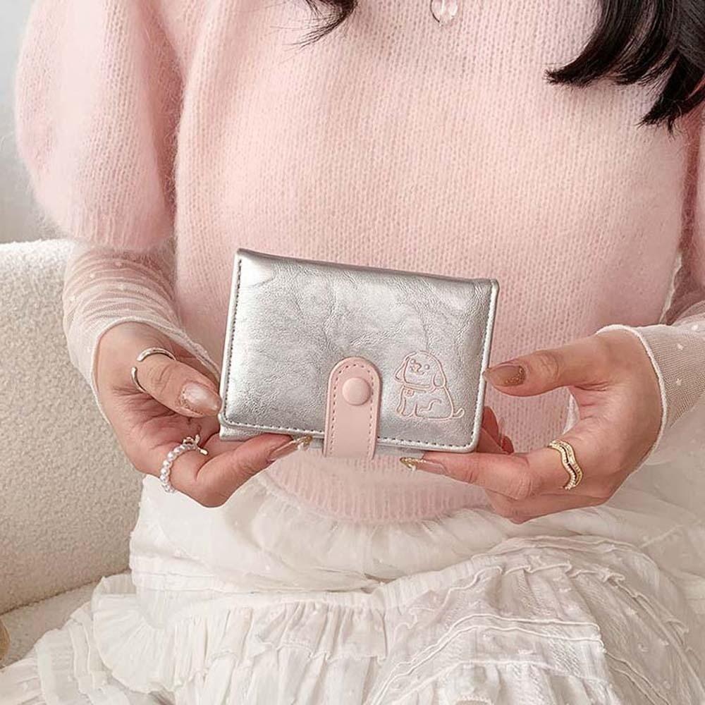 Portable Candy Color Puppy Wallet PVC Small Pouch Short Leather Purse Anti-splash Water Multiple Card Three Fold Card Bag