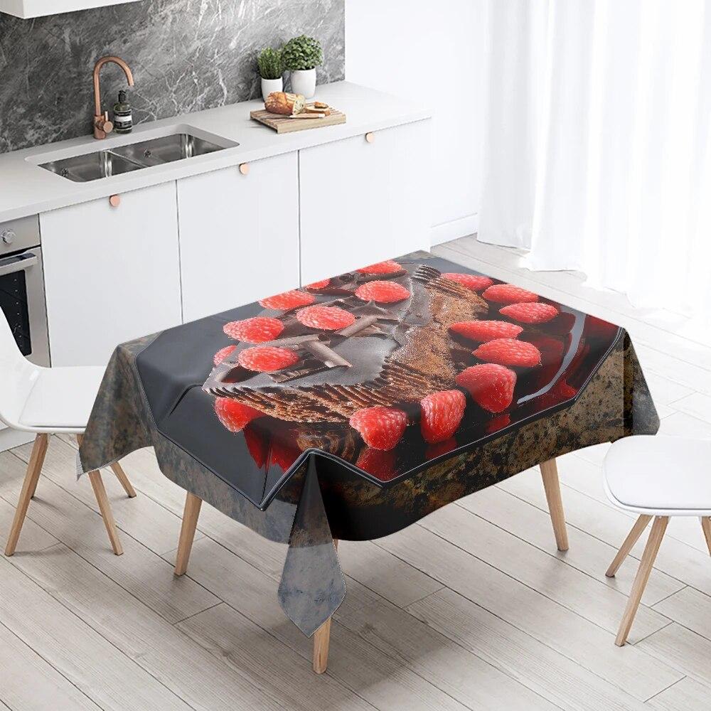 Cake Printed Tablecloth Hotel Restaurant Table Decoration and Ornament Stain Resistant Rectangular  Home
