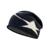 Face showing Little Star Woolen Knitted Hat for Women in Autumn and Winter Warm Ear Protection Headband Hat with Big Head Circumference for Cold