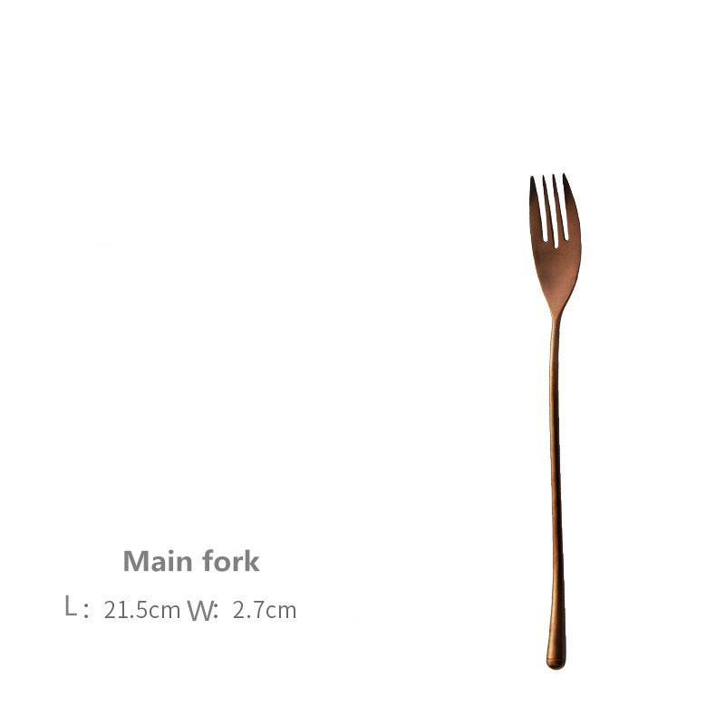 Japanese Style Old Western Tableware, Retro Steak Knife, Fork Spoon, Stirring Coffee Spoon, Rose Gold, 304 Stainless Steel