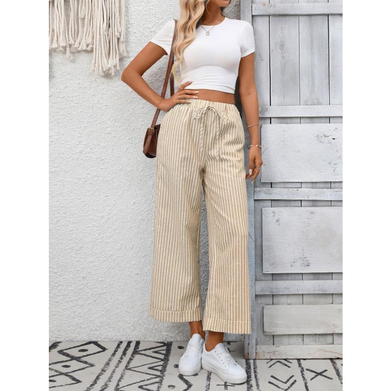 Sommer Neue Damen Gestreifte High Waist Lässige Mode Neun-Punkte-Hose
