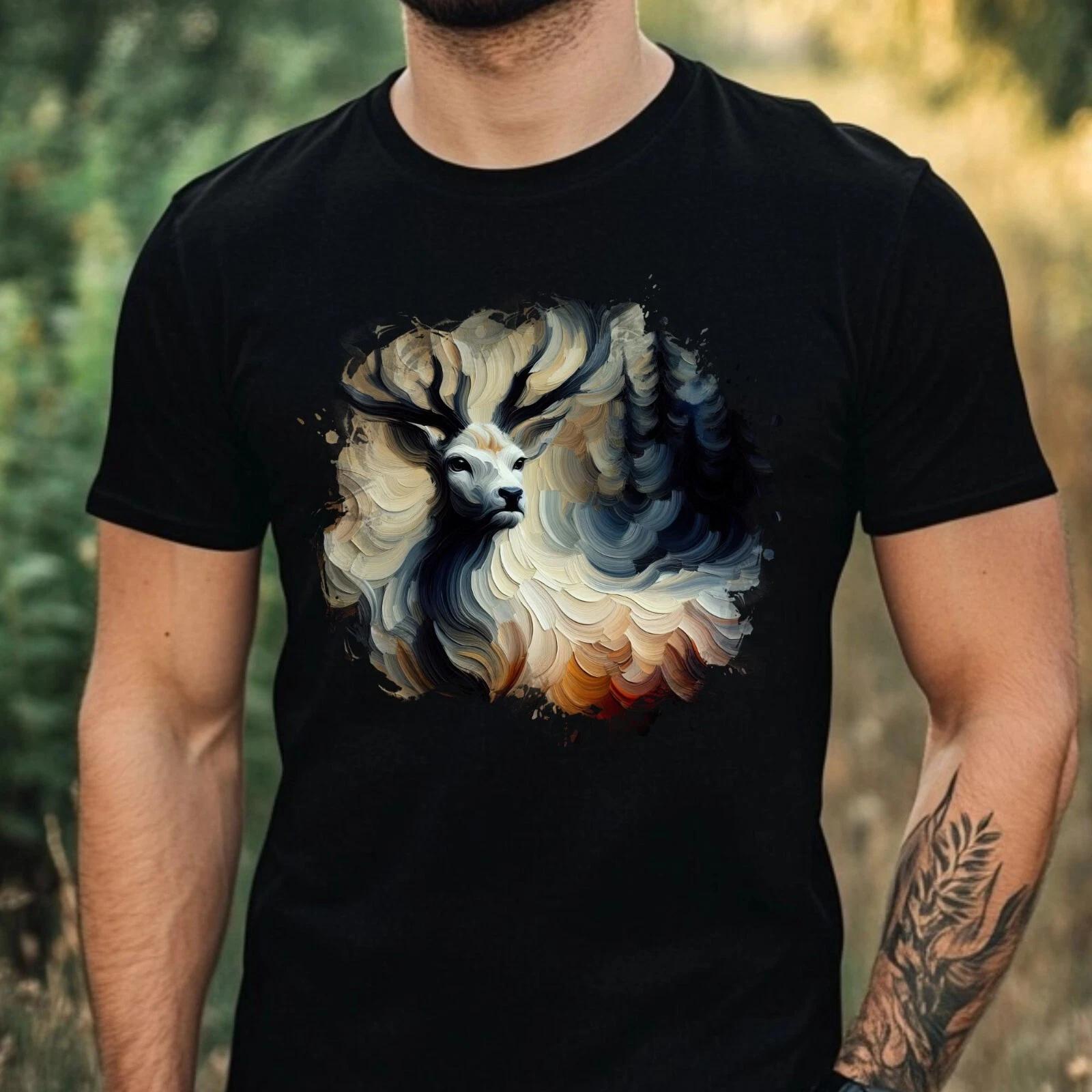 T-Shirt Herren Aquarell Hirsch Motiv Baumwolle Größe XS bis 5XL S