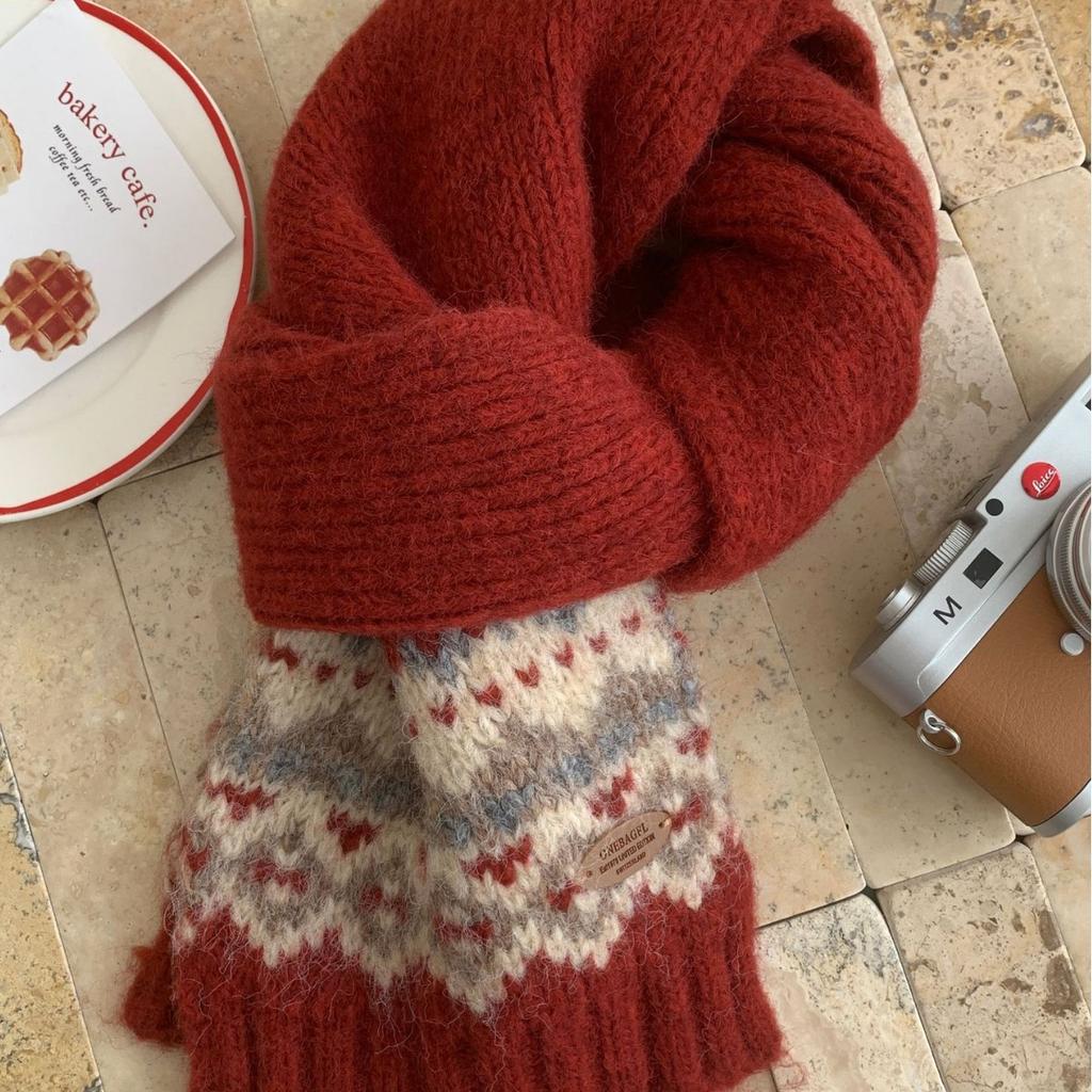 Fair-Isle-Wind Wollmischung Strickschal Damen Herbst und Winter Wolle Warm Student Weihnachten Wollschal