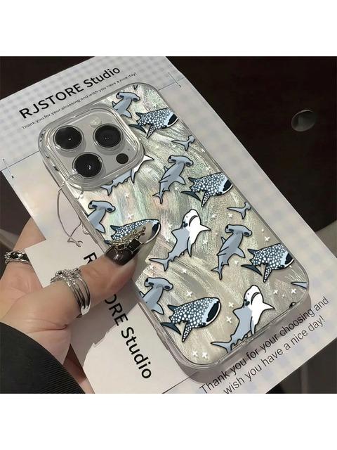 

Модные чехлы для телефонов Fashion Ocean Star Shark для 17 16 15 Pro Max 14 13 12 11 16E iPhone Air Senior Feather Gauze Bumper Cover For iPhone 17 Pro