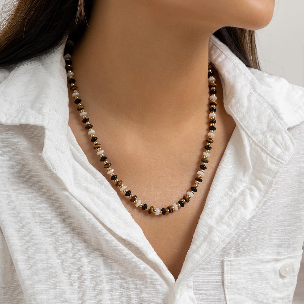 Accessoires, kalte runde Perlen, geometrische Glasketten, Retro handgefertigte Perlenketten mit Tigerauge für Damen