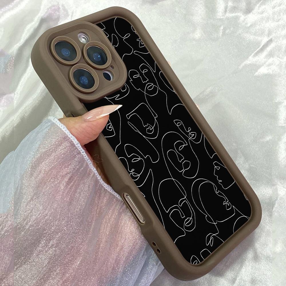 JT238 Face Line Mini Art for iPhone 17 16 15 14 Pro Max Samsung S26 S25 Ultra A17 A16 A07 A56 A36 A26 A55 Xiaomi 15T Redmi 15c Note 14 13 Soft Case