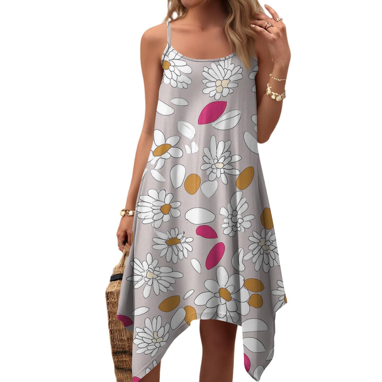 

Женское летнее повседневное винтажное платье с цветочным принтом, круглым вырезом, регулируемыми подтяжками и карманами L