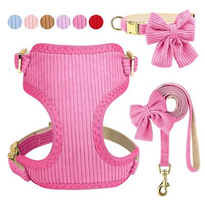 3-teiliges Hunde Halsband Geschirr Leinen Set Atmungsaktive Hundegeschirre Weiches Samt Welpen Halsband Mit Schleife Haustier Leine Zum Spazierengehen Für Hunde Mops
