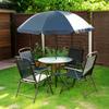 6 Piece Garden Dining Set with Umbrella, Patio Sets with Parasol with 4 Folding Dining Chairs & Round Tempered Glass Table, Black