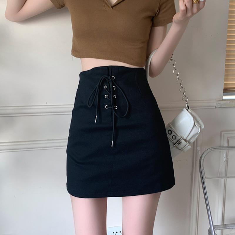 Women's Drawstring Bodycon Skirts Summer High Waist Slim Fit Vintage Black Bottoms Streetwear Y2K Clothing