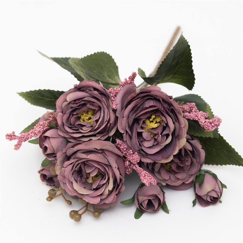 5-Petal Autumn-Colored Peony Artificial Flower Bride Bouquet Wedding Living Room Table Decoration For Vase Home Diy Fake Plants