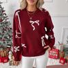 Korean Style Bow Jacquard Beaded Pullover Sweater for Women - Autumn 2025 Collection