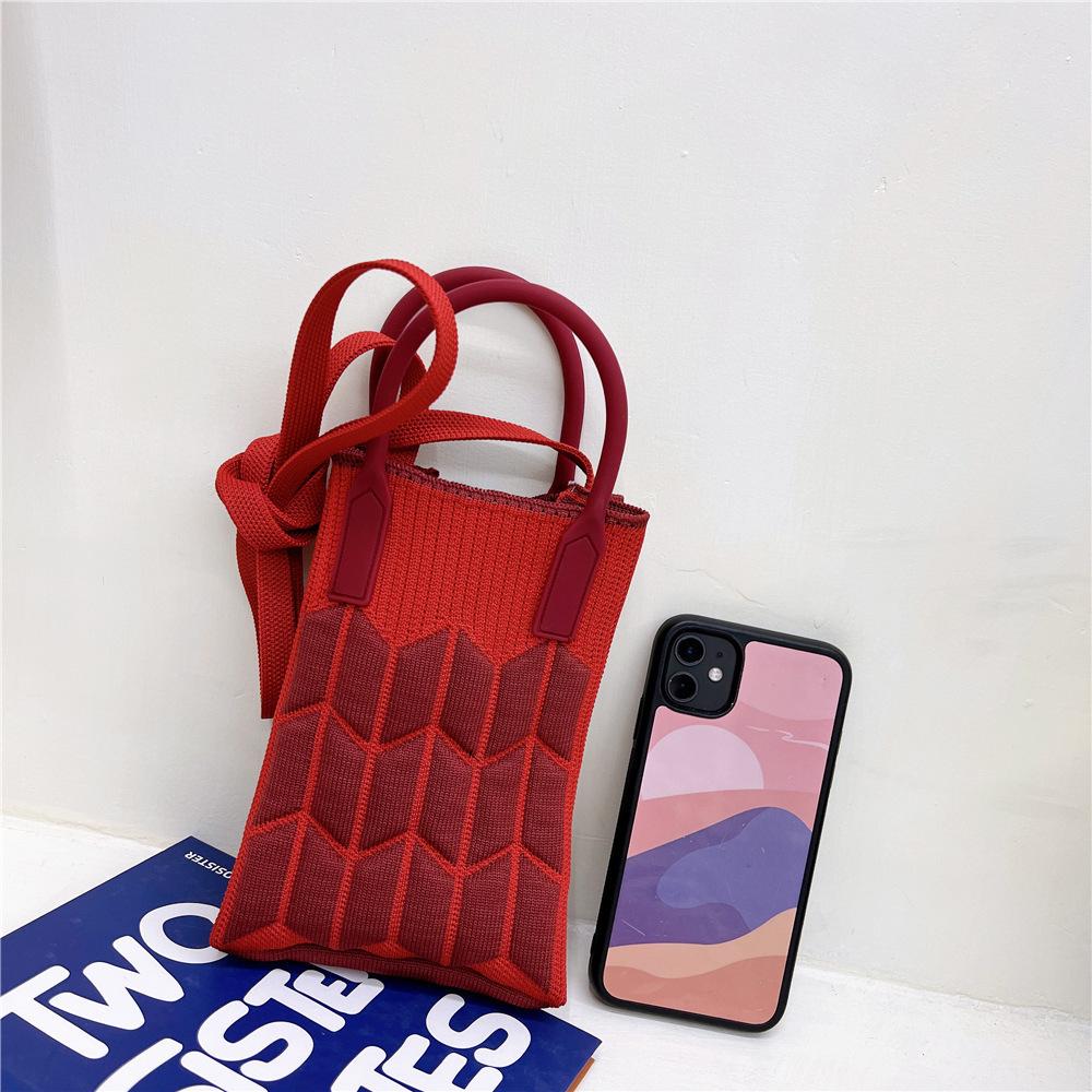 Plaid Cartoon Women's Crossbody Mini Bag: Cute, Lightweight, Knitted Phone Holder for Parent-Child Matching (2024)